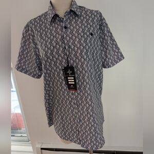 Point Zero Men's Navy and White Geometric Shirt